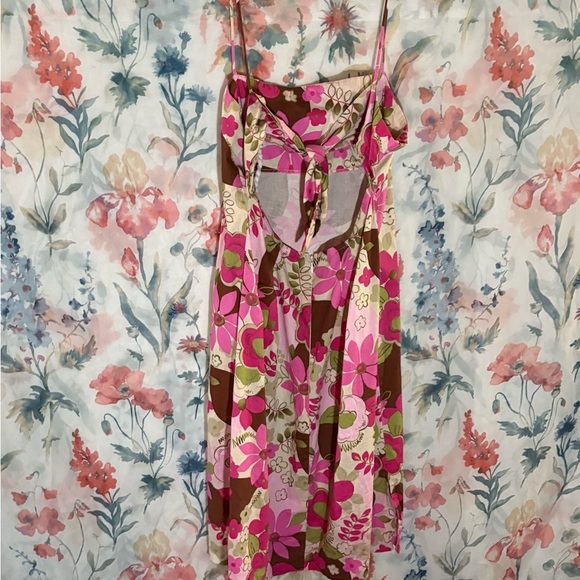Vintage Floral Pink and Brown Mini Dress - Picture 5 of 10